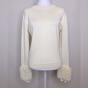 Opening Ceremony Cream Sweater with Faux Fur Cuffs Open Back Detail Cotton S/M